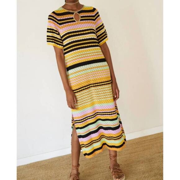 SITA MURT Short Sleeve Knit Maxi Dress Striped Size 44 - Picture 1 of 11